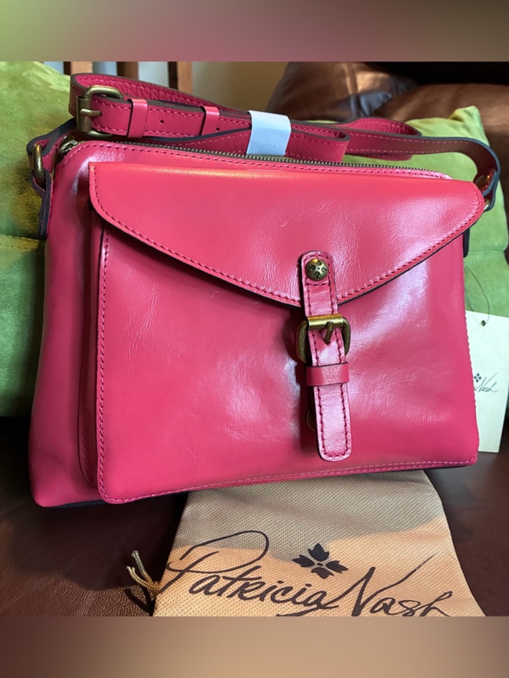 NWT Patricia Nash Pink Coral Leather Shoulder Crossbody with Buckle Flap